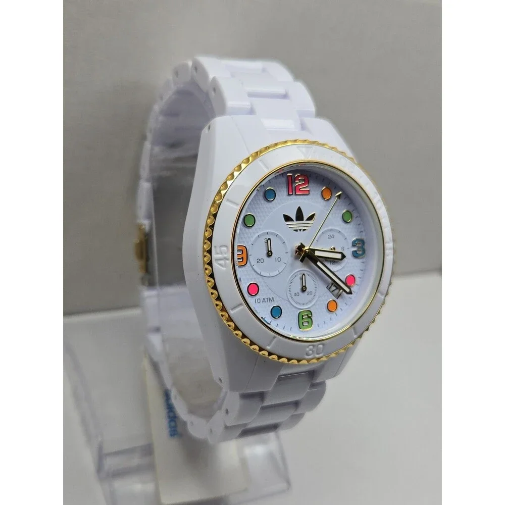 Adidas Originals Brisbane White Gold 44mm Chronograph Sports Watch New Battery